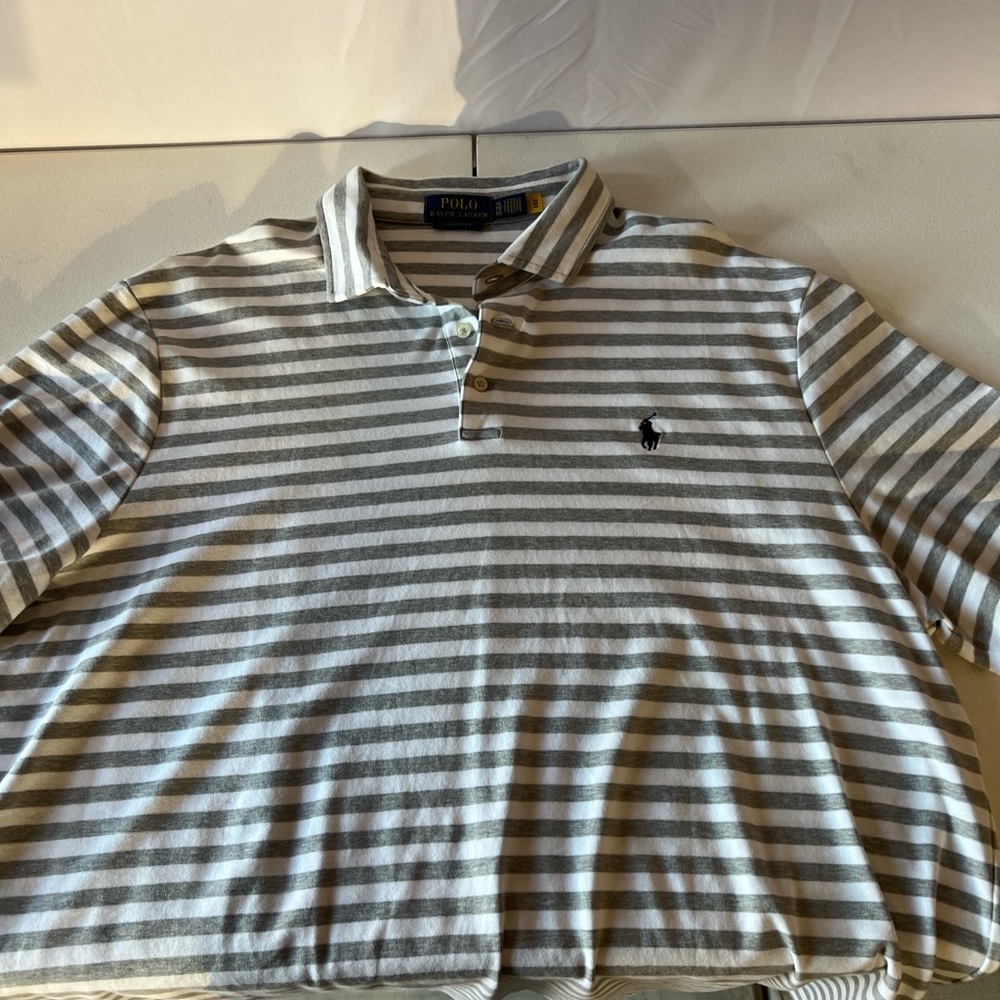 Ralph Lauren Gray and White Striped Polo Shirt